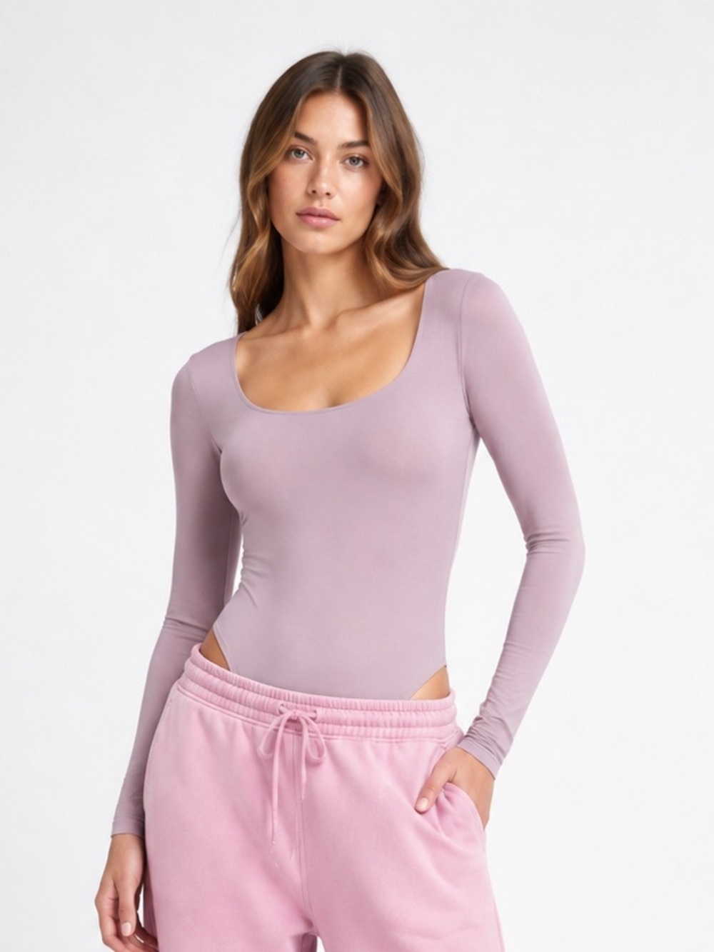 SKIMS Essential Long Sleeve Scoop Neck Bodysuit | Dusk | Size XXS/XS